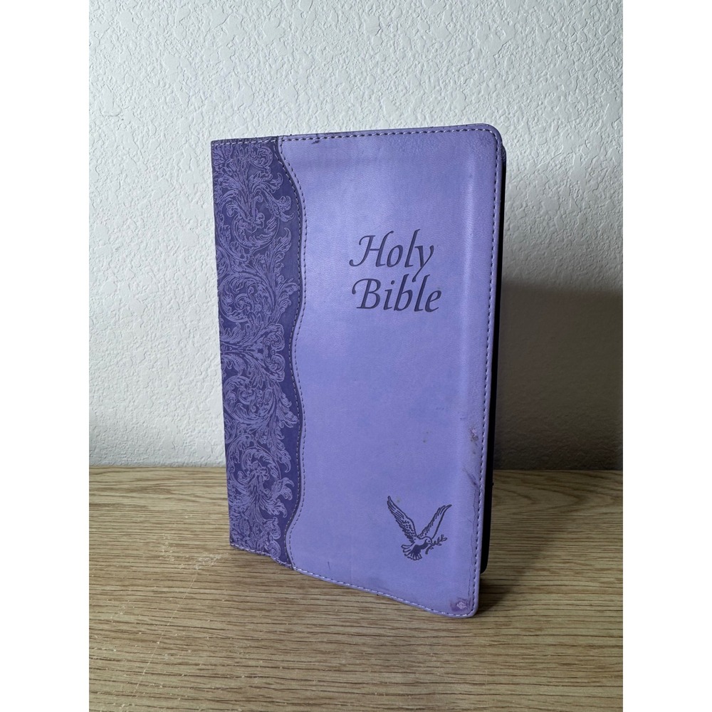 KJV Holy Bible Lavender Leather Embossed Floral Dove Design Genesis Publishing